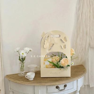 China New Design Recycled Materials JAYWOOD Bronzing Printing Portable Korean Style Hand Flower Roses Packaging Floral Gift Box Wholesale for sale