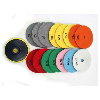 China Resin Stone Diamond Polishing Pads Wet / Dry 4 Inch Backing Pad 15+1 Set for sale