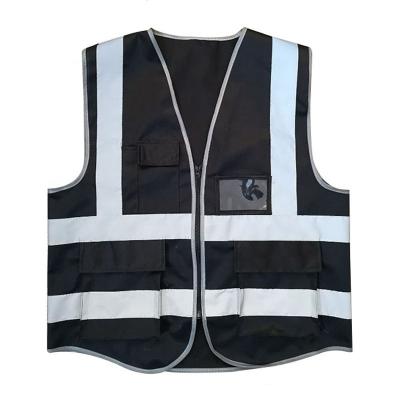 China Customized Reflective Logo Black Color Safety Reflective Vest / Jackets With Pocket for sale