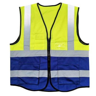 China Custom Hi Strength Tape Safety Reflective Jacket Vest Workwear Reflective Safety Vest With 4 Pockets for sale