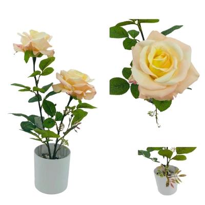 China Home Decor Realistic Wedding Table Decoration Two Artificial Rose Potted for sale