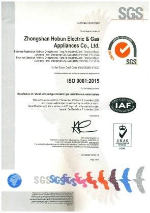 ISO9001 - Zhongshan Hobun Electric & Gas Appliances Co., Ltd.