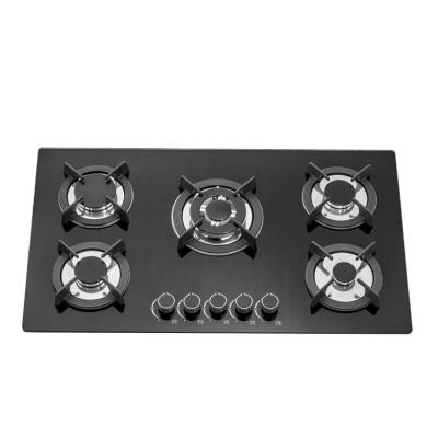 China Easy Operation Gas Hob Tempered Glass Household Built-in 5 Burner Gas Cooker for sale