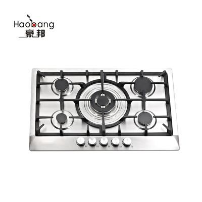 China Stainless steel 5 burner gas hob, built-in gas cooker for sale