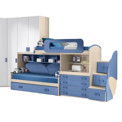 China Lovely Contemporary Twin Boy Girls Over Full Size MDF Babies Wooden Bunk Bed With Storage Closet And Desk for sale