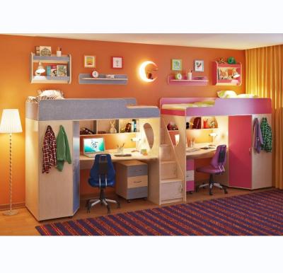 China Contemporary Custom Made 18mm Children's Double Platform Bed Plywood Children's Wooden Bunk Bed with Tables in 80cm/90cm/100cm/120cm Width for sale