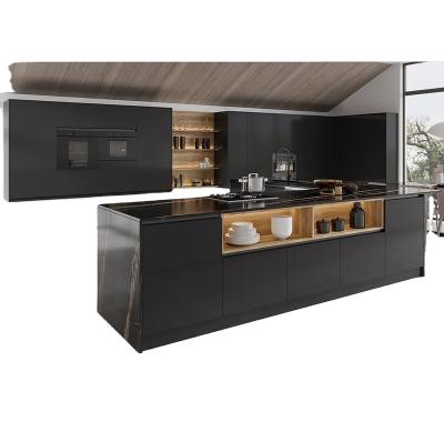 China Household Modern Luxury Kitchen Furniture Black Cabinet Set Italian Cabinetry Designs With Islands Countertop For Home for sale