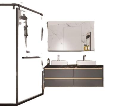 China Modern Luxury Rectangle Double Basins Bathroom Vanity Sets And Bath Storage Cabinet Double Sinks With LED Mirror Light for sale