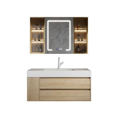 China Modern Bathroom Wall Mounted Vanity Hotel Bath Shower Combo Cabinet Set With Smart LED Fog Light Mirror 48 Inch for sale