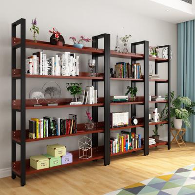 China Wooden Bookcase Shelf (Other) Iron Metal Biblioteca Divider Bookcase Display Furniture 5 Tiers Adjustable Industrial Modern Storage Rack for sale