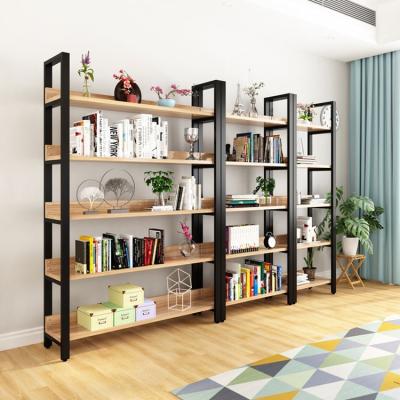 China (Other) Bookcase Shelf Cabinet Libreria Bibliotheque Rak Buku Adjustable Industrial Modern Metal Rack Book Case Shelf Black Wood Bookcase for sale