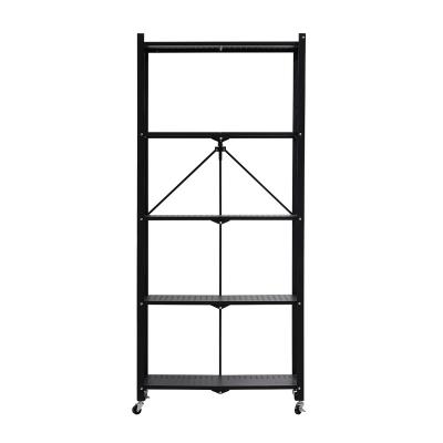 China Durable Easy Folding Mobile Storage Shelf Wheel Metal 5 Layers Rack Equipped For Microwave Oven Kitchen Items for sale