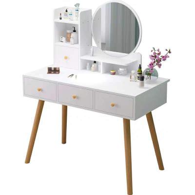 China (Other) Hollywood Girls Adjustable Luxury MDF Dressing Table Set Wooden Makeup Vanity Table With Drawers Storage for sale