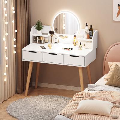 China Modern Wooden (Other) Dressing Table Adjustable Bedroom Dresser Make Up Dresser Hollywood Women Vanity Dress Table Set With LED Light Mirror for sale