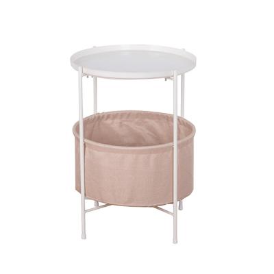 China (Other) Adjustable Metal Round Side Table With Wooden Tray And Storage Bag for sale