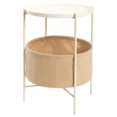 China (Other) Simple Round Style Adjustable Sofa End Side Table With Fabric Basket for sale