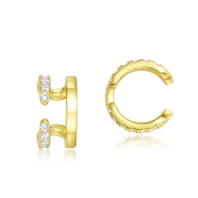 China Fashionable High Quality Women's Jewelry Earrings 925 Sterling Silver Gold Plated Cubic Zirconia Shiny Ear Clips for sale