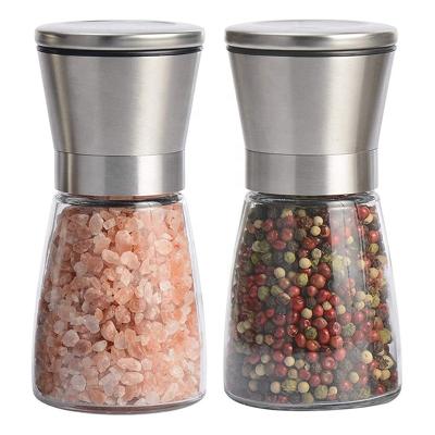 China Round Stainless Steel Spice Salt and Pepper Mill CLASSIC Refillable Glass Grinders Bottle Hand Pepper for sale