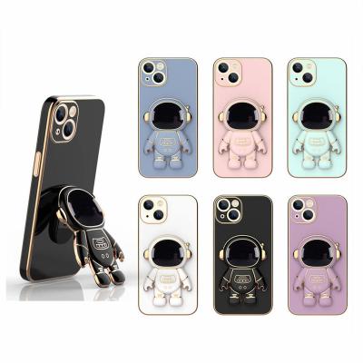 China Cute Astronaut Plating TPU Cell Phone Bracket Shockproof 6D Stand Case Cute Phone Cover With Holder for iphone 14 13 12 11 pro max for sale