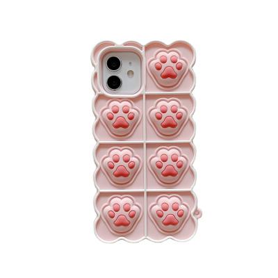 China Custom Effort Reliver Silicone Push Bubble Toy Smartphone Cover 3D Cat Bear Paw Claw Shockproof Shockproof Case For iPhone 11 12 13 14 Pro Max for sale