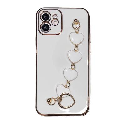 China Luxury Shockproof Women Phone Case With Stripe TPU Plating Shiny Wristband Cell Phone Cover For iphone 14 13 12 11 pro max for sale