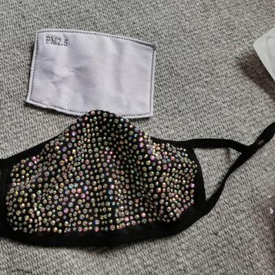 China Custom Made Flatback Rhinestone Design Cover Washable Face Party Protective Mask With Cotton Filter Face Cover for sale