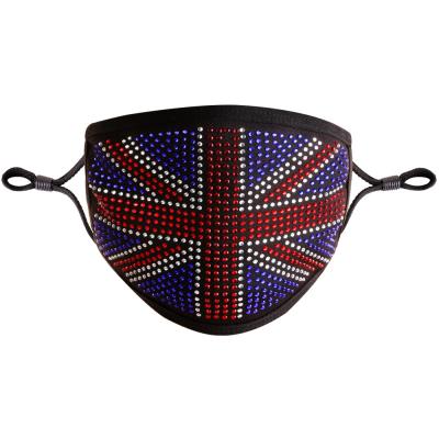 China Custom Silicone Flag Party Face Mask Fashion Bling Rhinestone Cotton Face Mask for sale