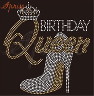 China Fabric Birthday Queen Rhinestone Heat Transfers For T Shirt for sale