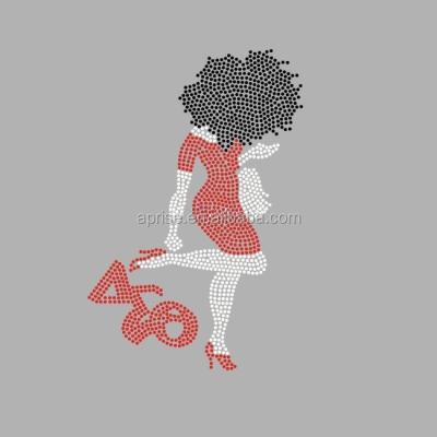 China Flatback Aprise - Delta Sigma Theta Afro Girl Rhinestone Iron On Transfer Hotfix Pattern for sale