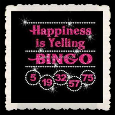 China Flatback Aprise - Happiness Screams Bingo Iron On Glitter Vinyl & Rhinestone Transfer No T-Shirt for sale