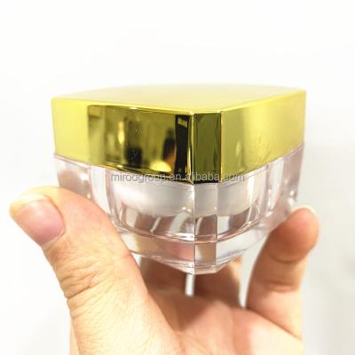 China 15g 20g Facial Cream Acrylic Jar Gold Base High Quality Clear Luxury Cosmetic Double Square Lids Wall for sale