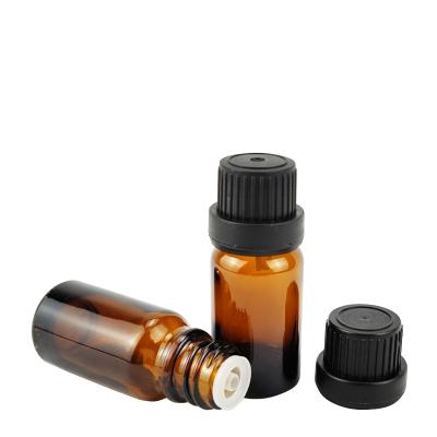 China Mini 5ml 10ml Cosmetic Obvious Screw Cap Tamper Glass Amber Color Bottle For Essential Oil With Euro Orifice Reducer Dropper for sale