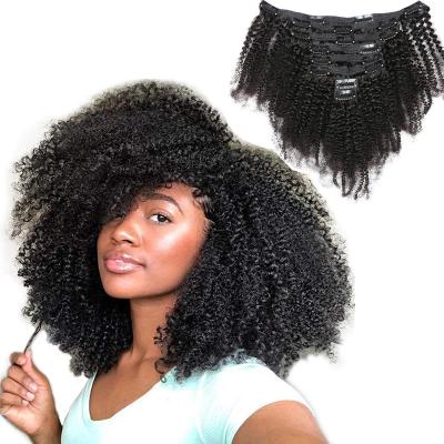 China Virgin Brazilian Raw Afro 3A 3B 3C 4A 4B Soft Smooth Thick Curly Clip Ins Barely Curly Kinky Curly Hair Extensions 4C Curly Curly Clip Ins for sale