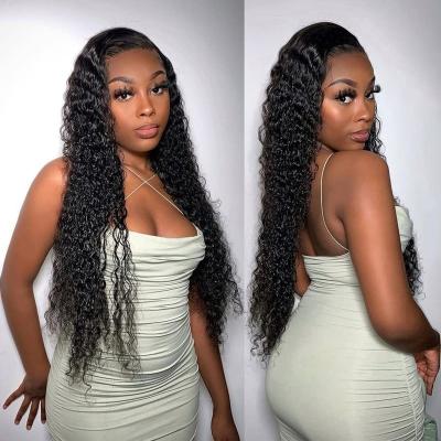 China Baby Hair Around 13X6 HD Lace Front Human Hair Wigs Pre-Plucked, Long Curly Peruvian Hair Wigs For Women Deep Curly Lace Headband HD Color for sale