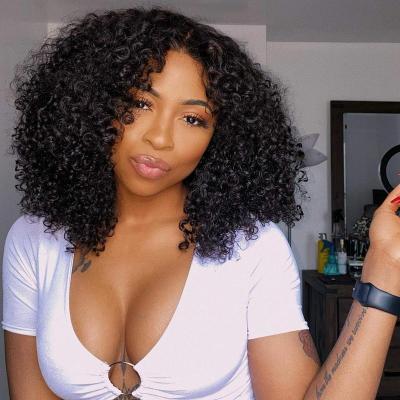 China Baby Hair Around Afro Curly Bob Wigs For Color Women Lace Up Curly Curly 150% Virgin Human Hair Wigs 4x4 Closure 14 Inch Density Natural for sale