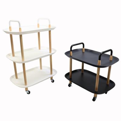 China Movable Top Beech + PP Material White Tea Table 3-Tier Kitchen Rolling Serving Cart Mobile Storage Car for sale