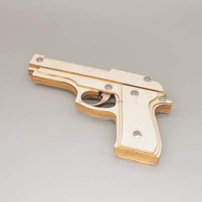 China WOODEN GUN Children 3D Laser Cut Wooden Toy Gun DIY Model From Rubber Band for sale