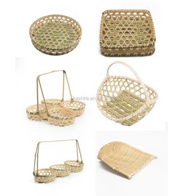 China Sustainable natural hand - woven bamboo basket for food serving storage for sale