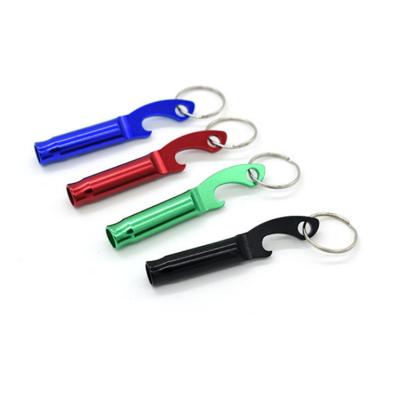 China Durable Aluminum Alloy Dual Function Whistle With Corkscrew Whistle Bottle Opener Key Chain for sale