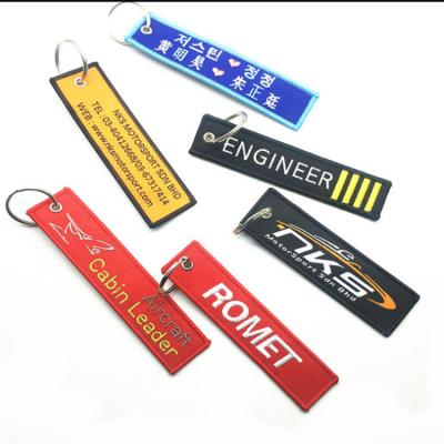 China Fashionable Car Embroidered Throw Woven Fabric OEM&ODM Key Chain Tag Promotion Gift Single Key Holder Chain Keychain for sale