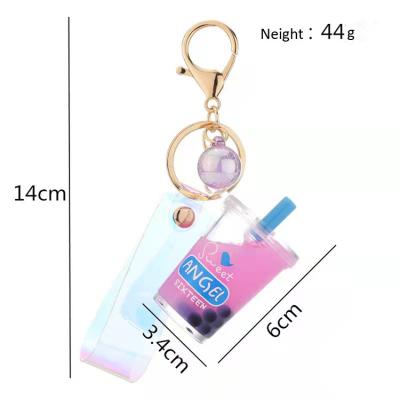 China High Quality Fruit Cup Tea Promotion Gift Chain Key Chain Liquid In Oil Floating Soda Acrylic Cup Key Chain for sale