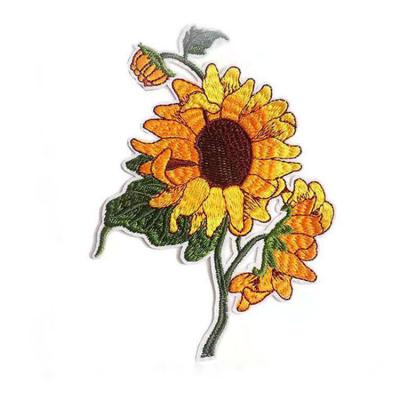 China Factory Sale Handmade Sunflower Embroidered Iron On Patch For Hat Or Shirt for sale