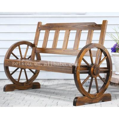 China Wheel Decor Outdoor Garden Furniture Set Wood Table And Wheel Benches for sale