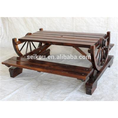 China Charred By Fire Wood Garden Furniture Set Half Wheel Table And Chair for sale