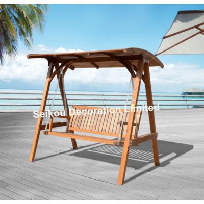 China Good Quality Eco-friendly Wooden Swing Chair Outdoor Hanging Wooden Swing Chair 3-Seater for sale