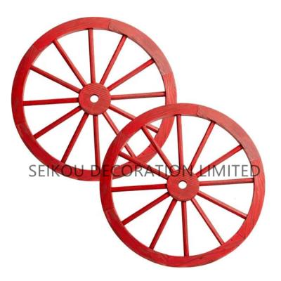 China Eco - Friendly 30 Inch Red Wooden Wheels For Wall Decoration for sale