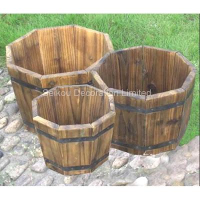 China Modern Wood Planter Pot Wooden Barrel Planter Flower Pot, 3 Garden Furniture Set for sale