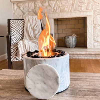 China Portable Mini Bio Table Top Ethanol Fireplace Marble Smokeless Stocked Indoor Bowl With Lid And Mat Stainless Steel Cup For Fire Pit for sale