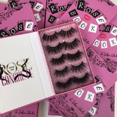 China Newcomer full thick mink strip lashses burn pound eyelash packaging pink 5 pairs eyelashes lashbook for sale