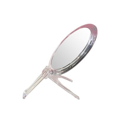 China Factory direct supply customized net red creative transparent handle makeup transparent mirror with bracket round handheld dressing table mirror for sale